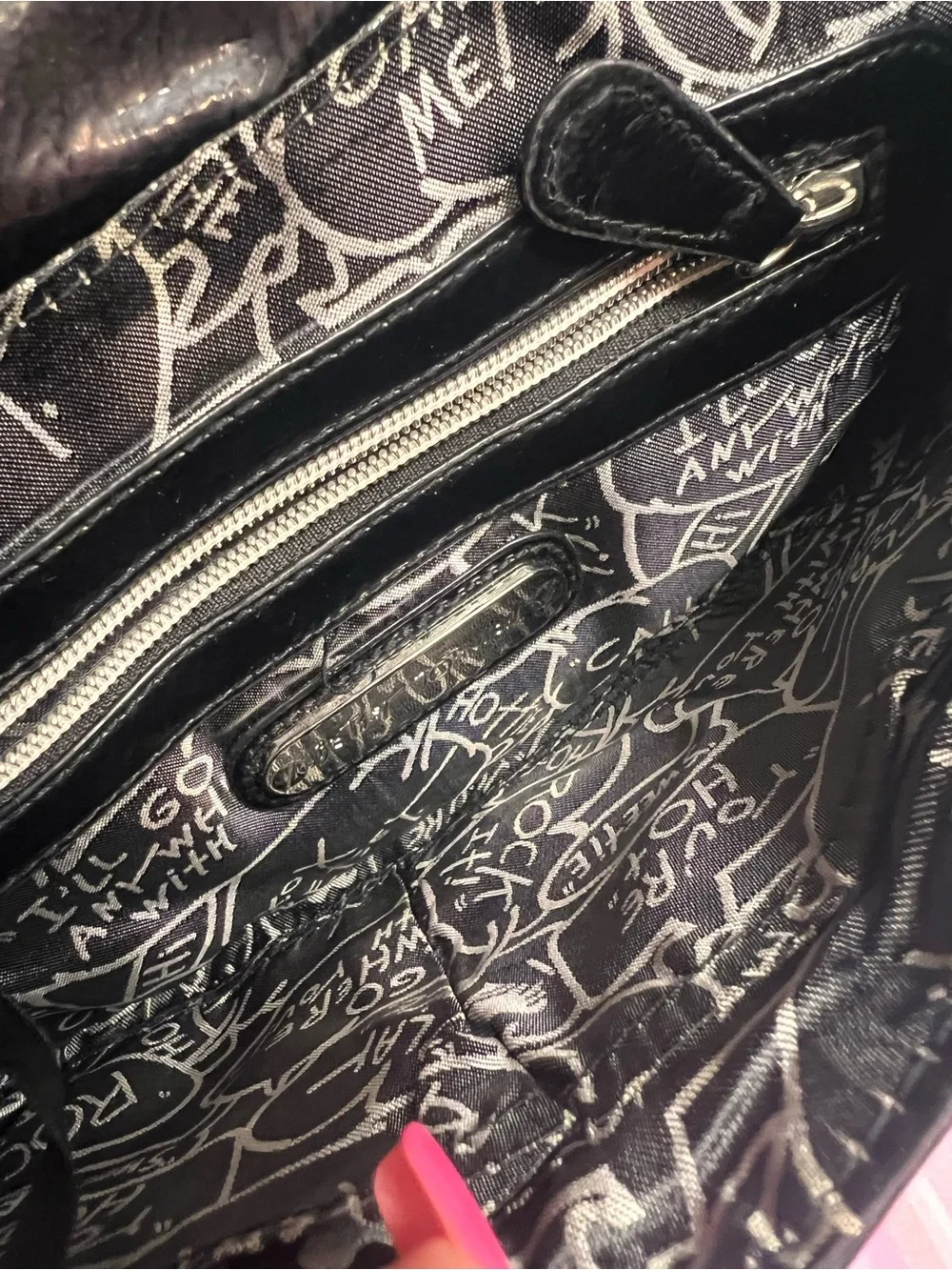 Betsey Johnson Black Metallic Snake-Print Shoulder Bag with Heart Accent